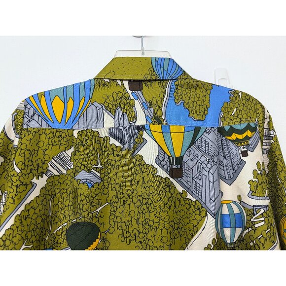 Tory Burch Hot Air Balloons in the Sky Field Print Silk Shirt Top Green Trees 4 - Picture 10 of 14